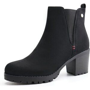 🆕Jabasic Womens black Chelsea Block Slip On Faux Suede Classic Ankle Booties